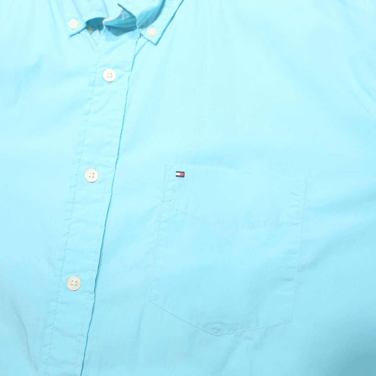 TOMMY HILFIGER Mens Blue Cotton Shirt XL Button-Down Short Sleeve Casual Summer