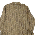 JENNI Womens Brown Plain Shirt Long Sleeve Band Collar S Patterned Cotton Blend