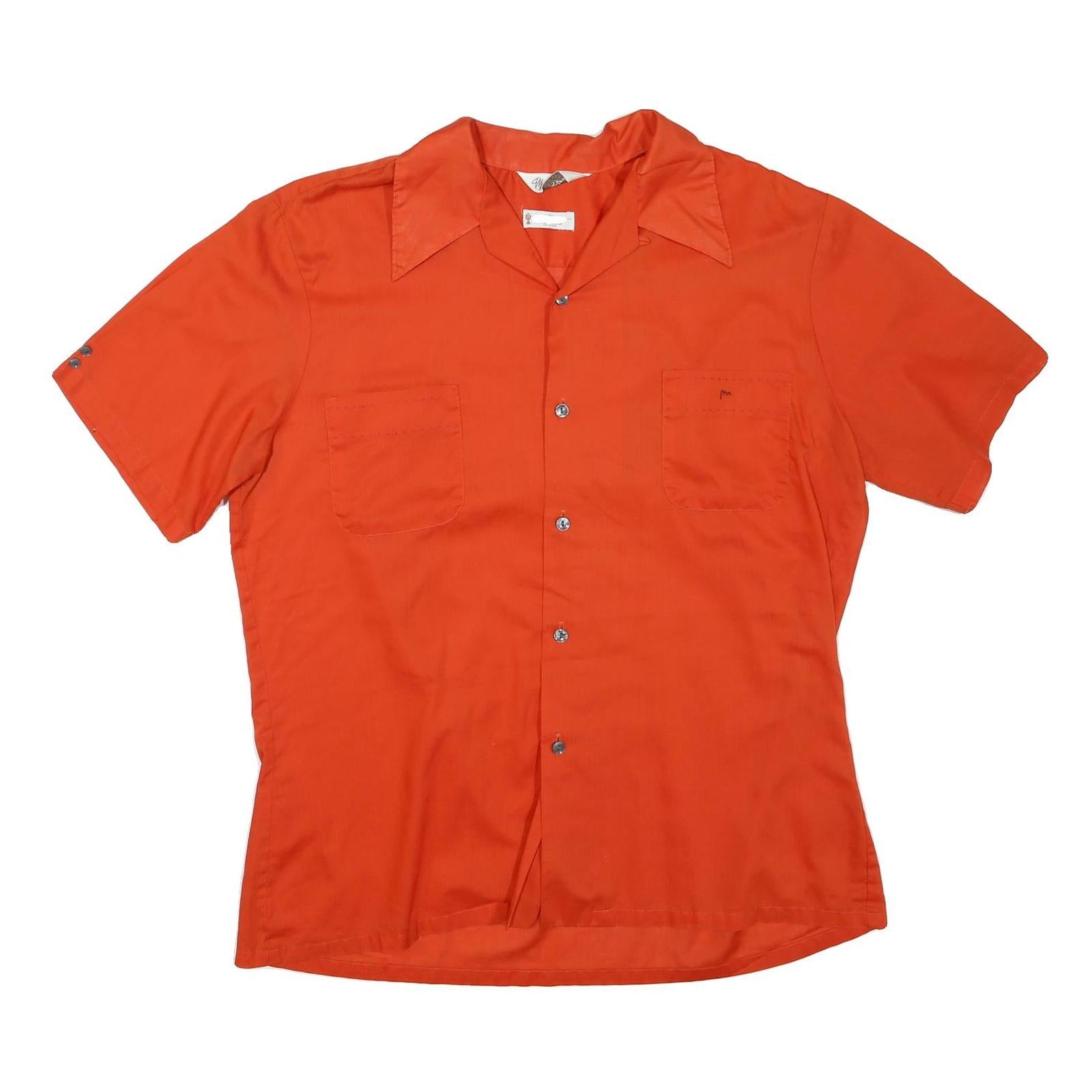 Mens Orange Shirt Short Sleeve Polyester Blend L Casual Summer Button Pocket