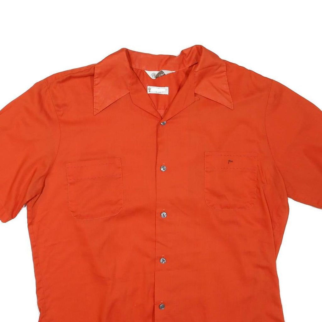 Mens Orange Shirt Short Sleeve Polyester Blend L Casual Summer Button Pocket