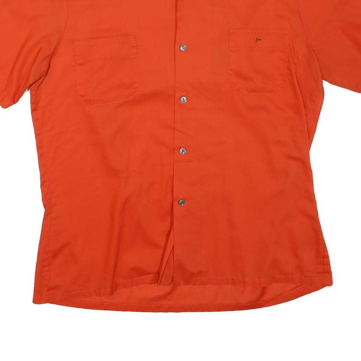 Mens Orange Shirt Short Sleeve Polyester Blend L Casual Summer Button Pocket