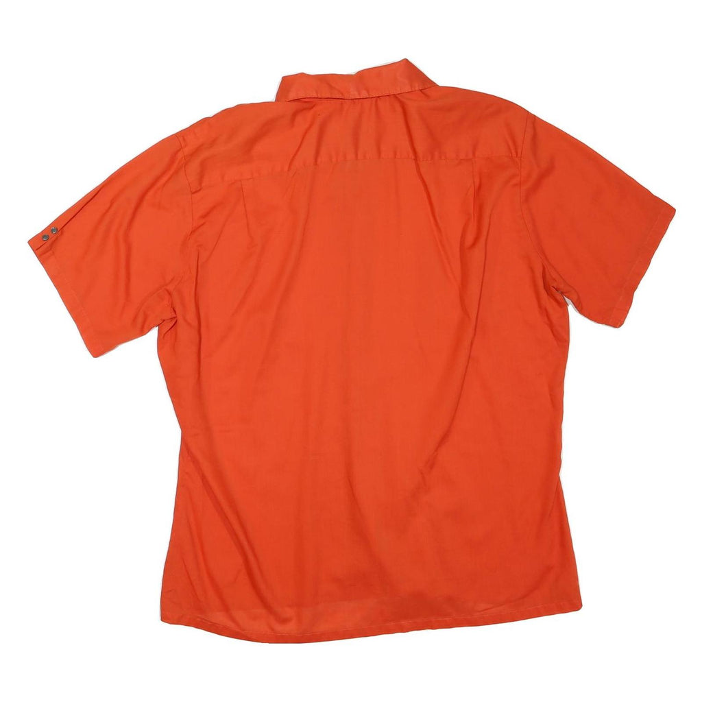 Mens Orange Shirt Short Sleeve Polyester Blend L Casual Summer Button Pocket