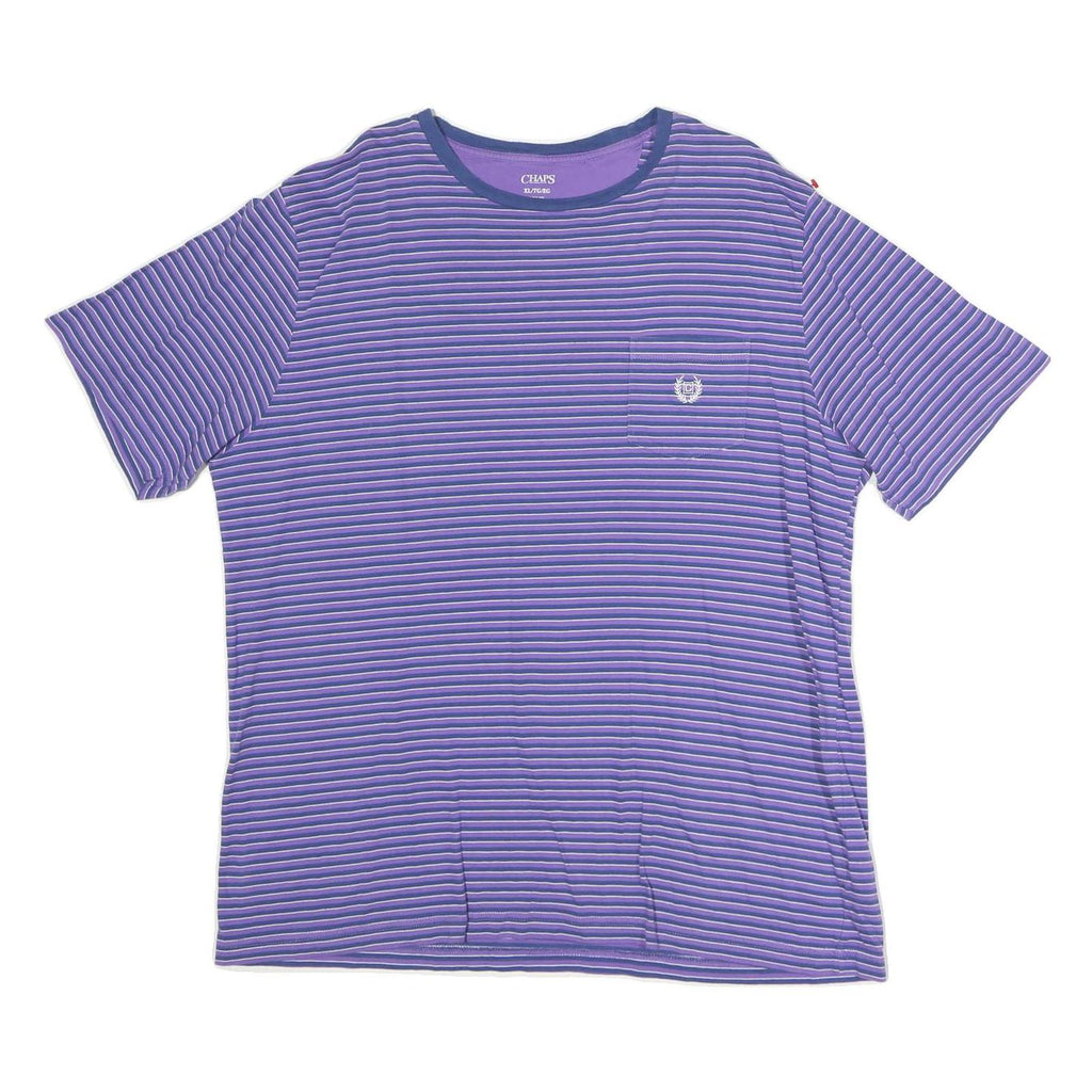 CHAPS Mens Purple & White Striped T-Shirt XL Short Sleeve Crew Neck Chest Pocket