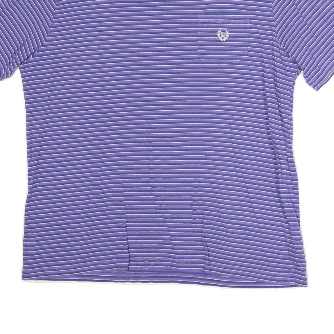 CHAPS Mens Purple & White Striped T-Shirt XL Short Sleeve Crew Neck Chest Pocket