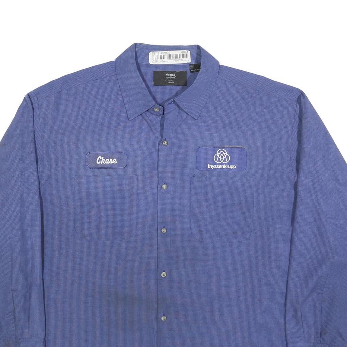 CINTAS Mens Blue Work Shirt XL Logo Embroidered Button Long Sleeve Cotton Blend