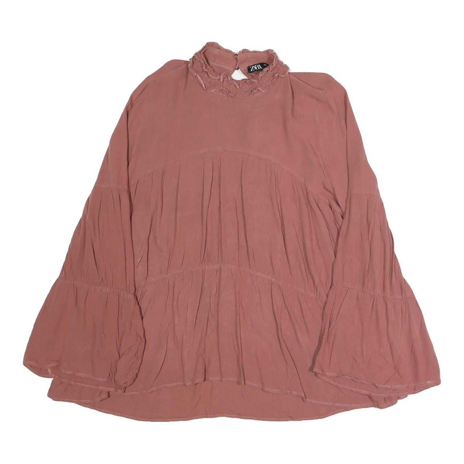 ZARA Womens Rose Pink Printed Blouse Long Sleeve High Neck M Elegant