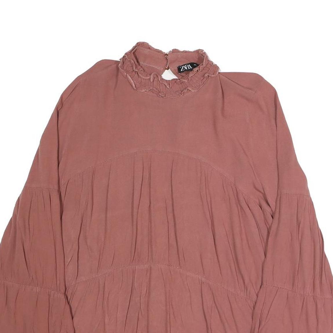 ZARA Womens Rose Pink Printed Blouse Long Sleeve High Neck M Elegant