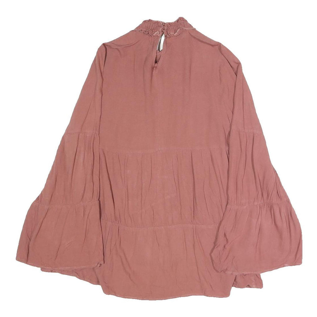 ZARA Womens Rose Pink Printed Blouse Long Sleeve High Neck M Elegant