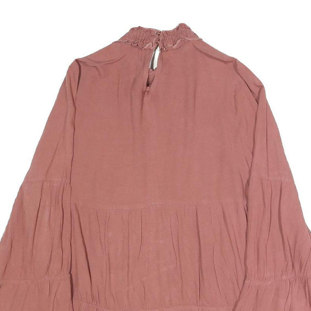 ZARA Womens Rose Pink Printed Blouse Long Sleeve High Neck M Elegant