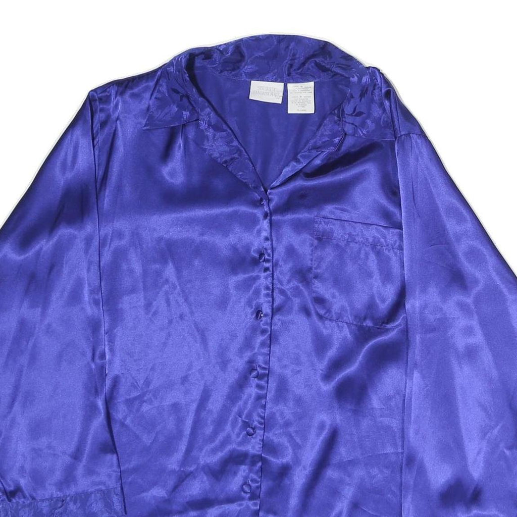 SECRET TREASURES Womens Blue Silk Shirt Long Sleeve Collared M Satin Top