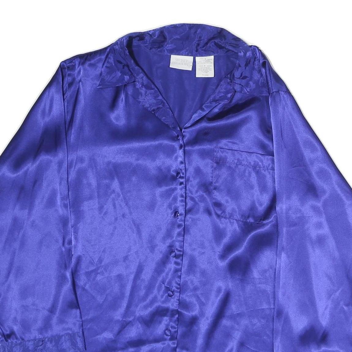 SECRET TREASURES Womens Blue Silk Shirt Long Sleeve Collared M Satin Top