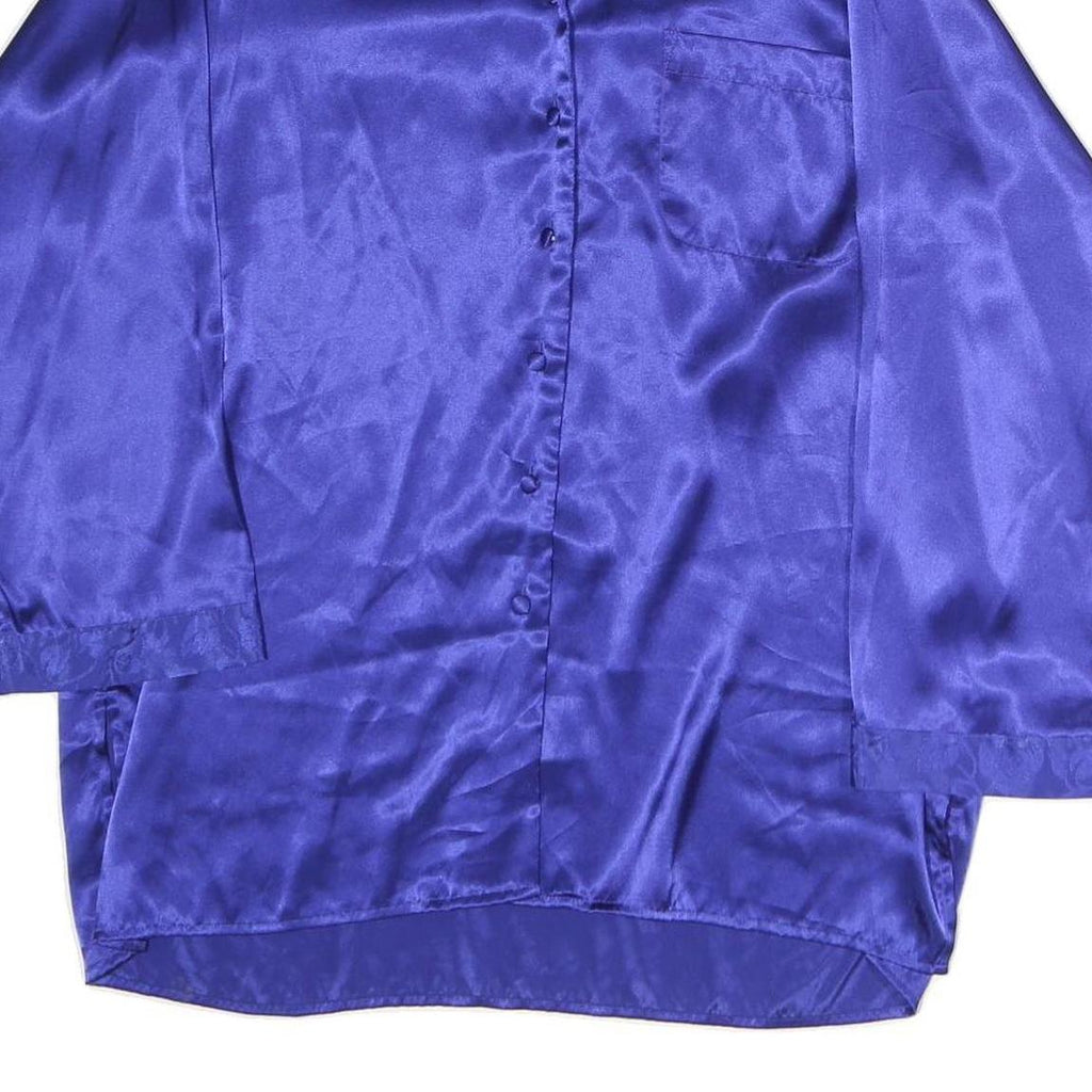 SECRET TREASURES Womens Blue Silk Shirt Long Sleeve Collared M Satin Top