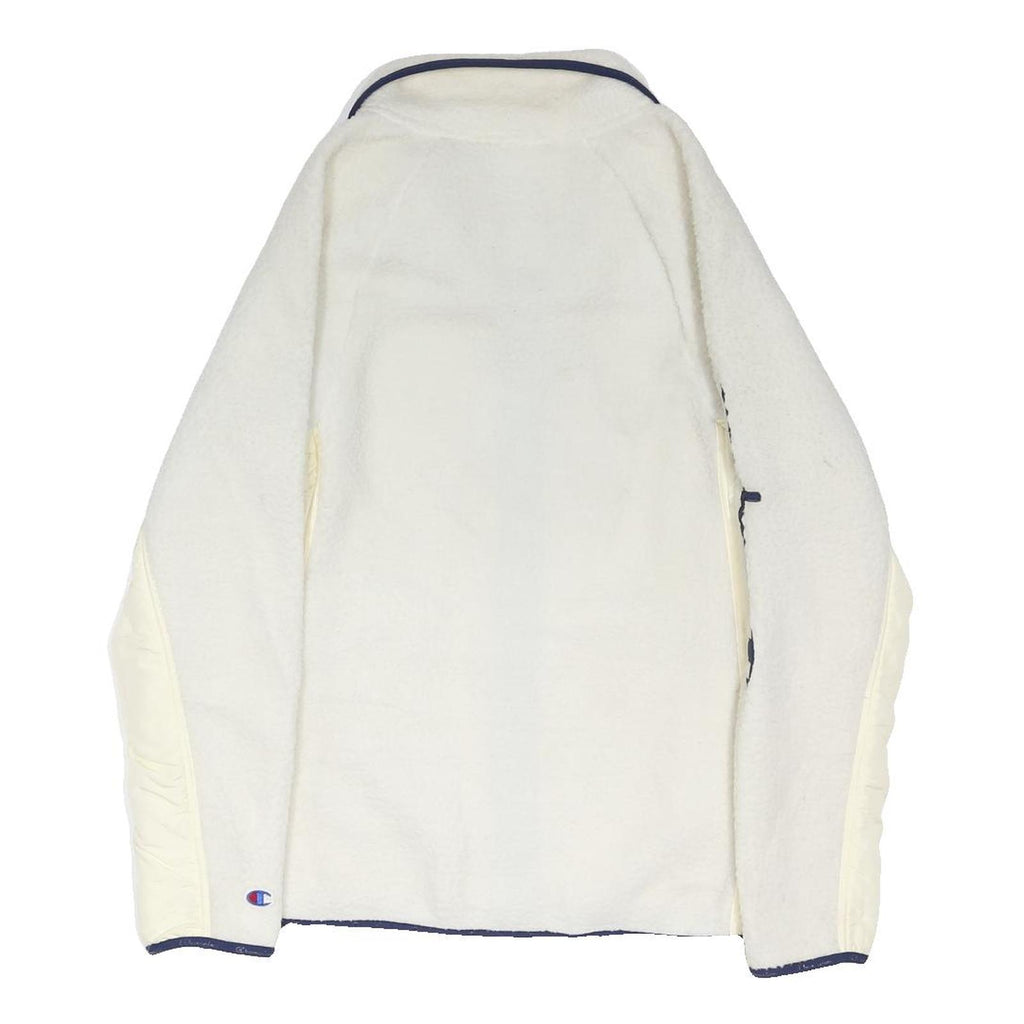 CHAMPION Womens White & Navy Zip Jacket L Polyester Blend Fleece Logo