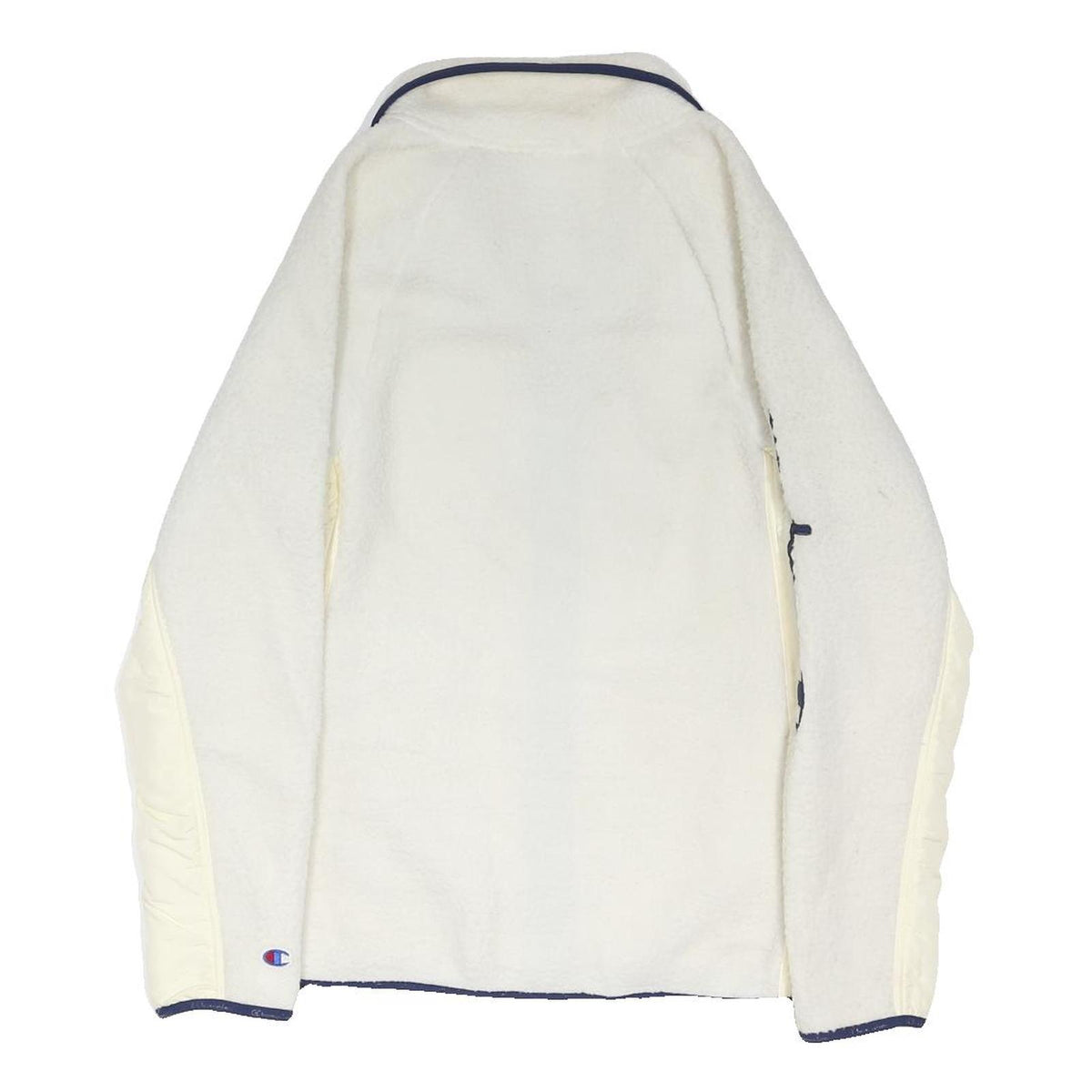 CHAMPION Womens White & Navy Zip Jacket L Polyester Blend Fleece Logo