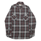 DULTUH TRADING CO Mens Grey & Red Check Shirt L Button Cotton Casual Long Sleeve