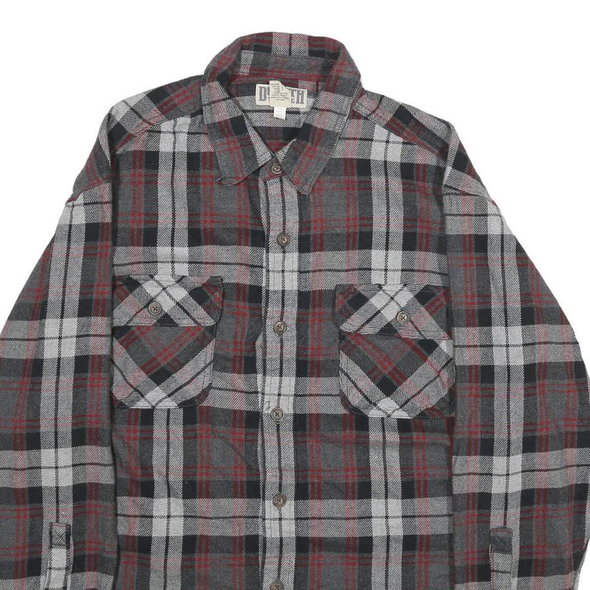 DULTUH TRADING CO Mens Grey & Red Check Shirt L Button Cotton Casual Long Sleeve