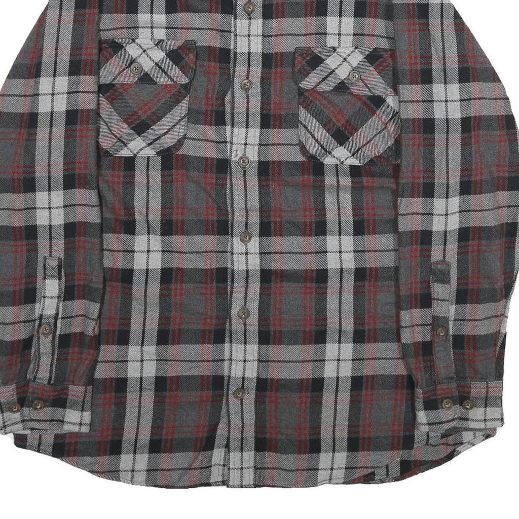 DULTUH TRADING CO Mens Grey & Red Check Shirt L Button Cotton Casual Long Sleeve
