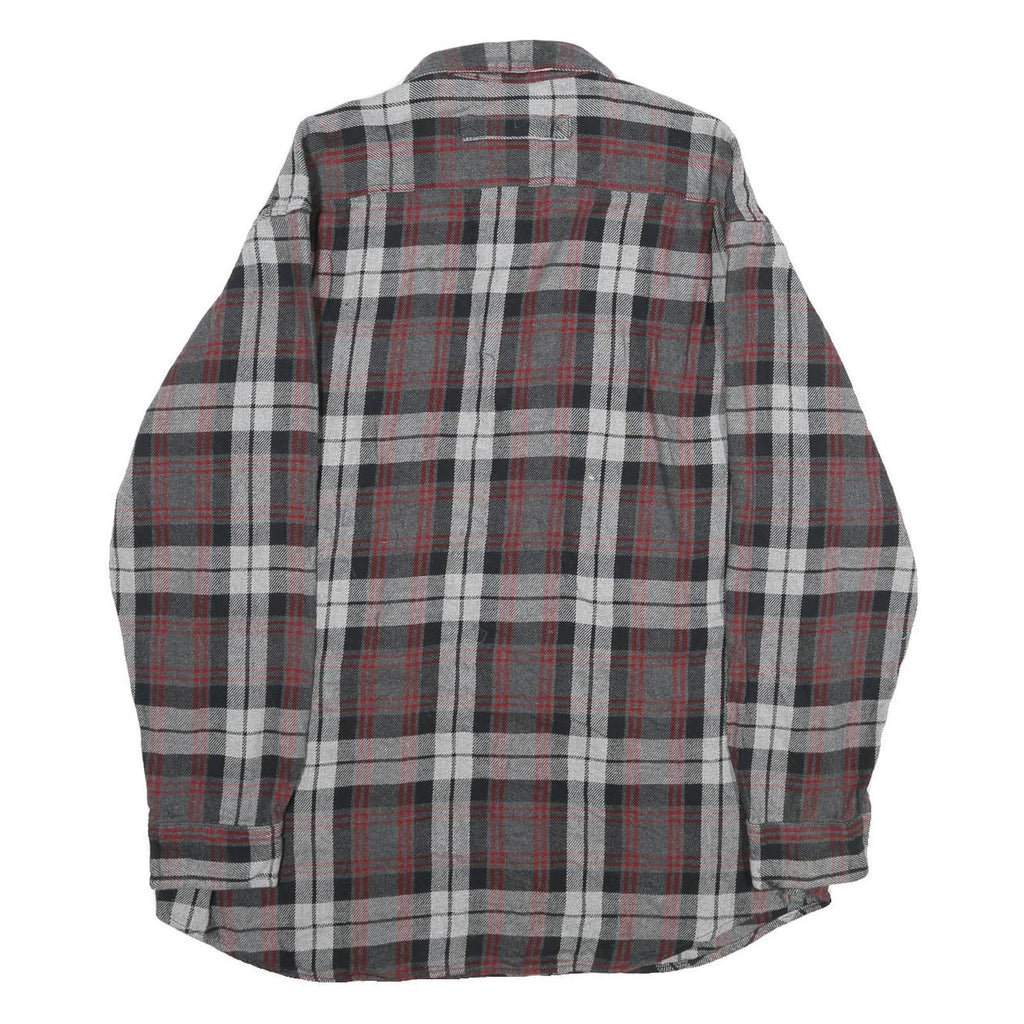 DULTUH TRADING CO Mens Grey & Red Check Shirt L Button Cotton Casual Long Sleeve