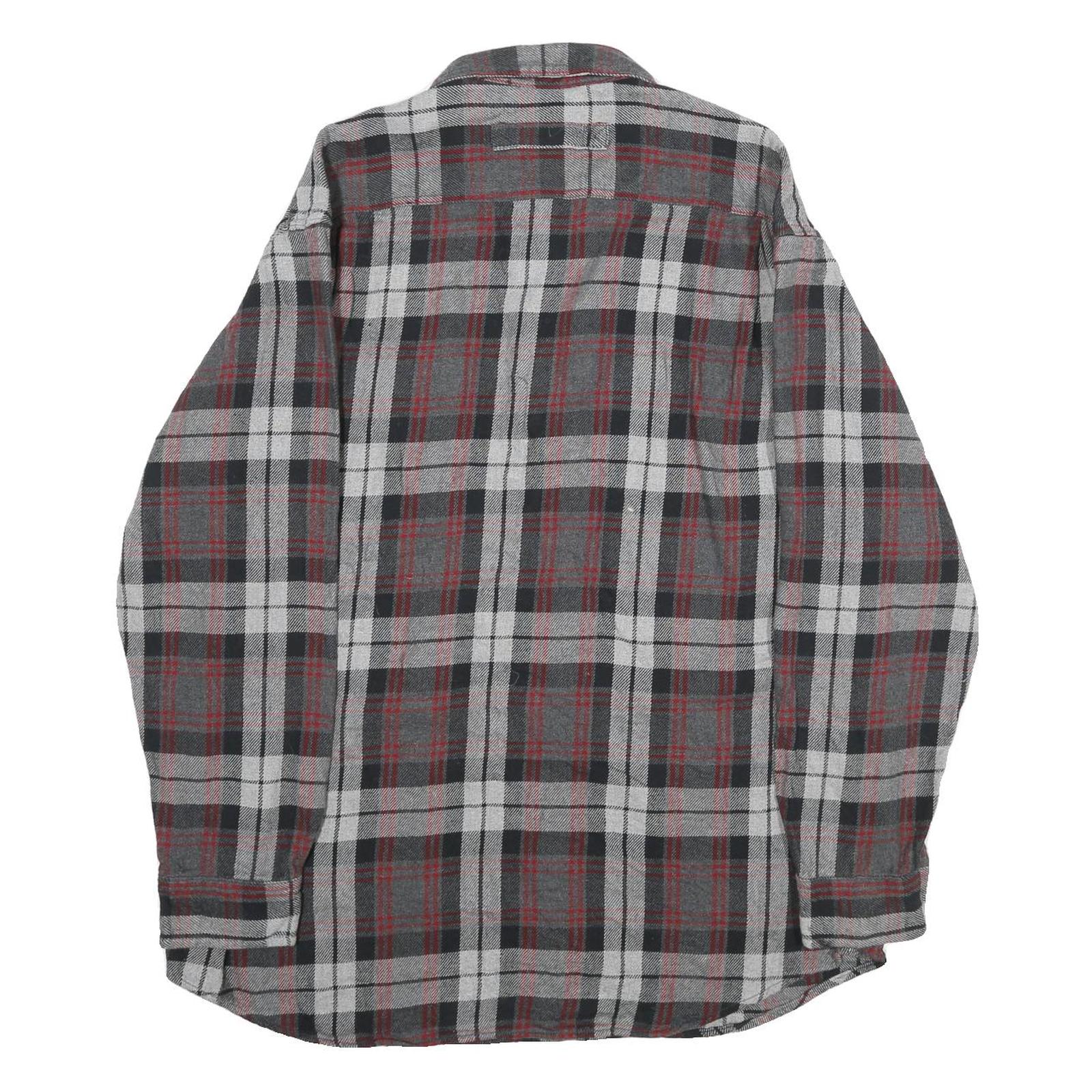DULTUH TRADING CO Mens Grey & Red Check Shirt L Button Cotton Casual Long Sleeve