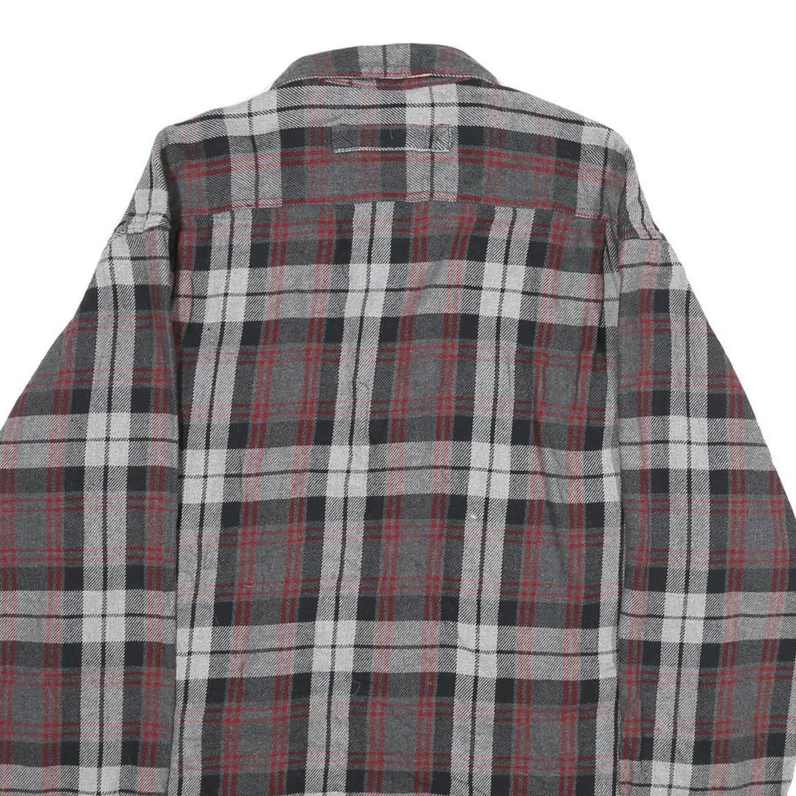 DULTUH TRADING CO Mens Grey & Red Check Shirt L Button Cotton Casual Long Sleeve