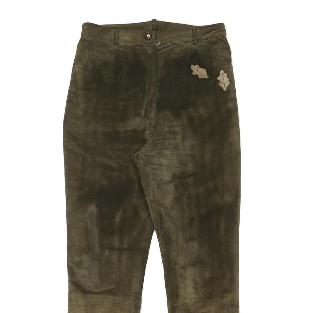 Womens Slim Fit Suede Brown Slim Tapered Trousers W29 L28 Leaf Patch