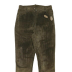 Womens Slim Fit Suede Brown Slim Tapered Trousers W29 L28 Leaf Patch