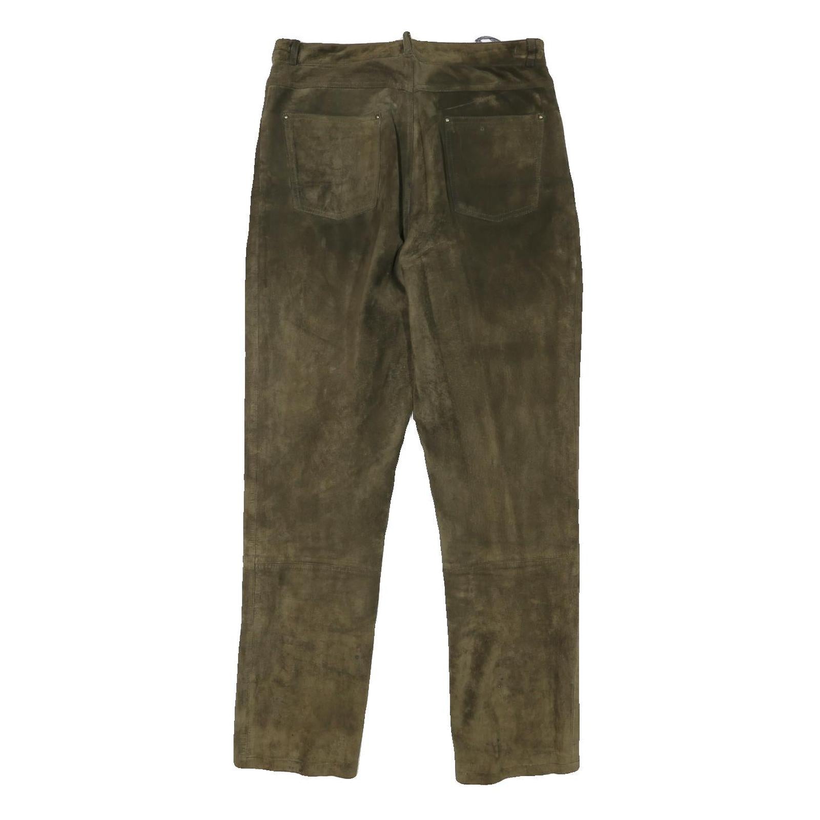 Womens Slim Fit Suede Brown Slim Tapered Trousers W29 L28 Leaf Patch