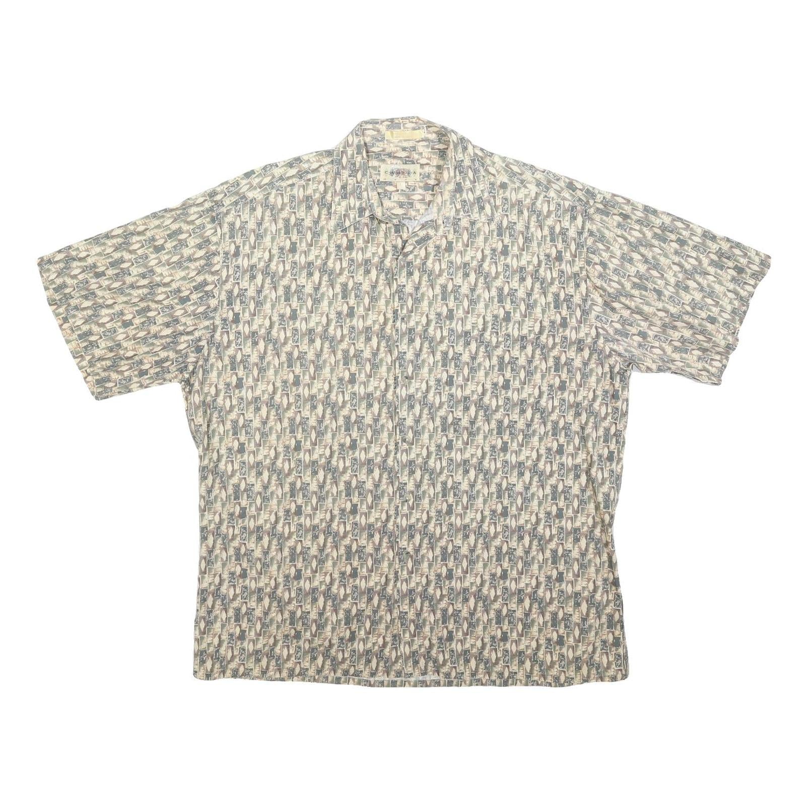 CAMPIA Mens Beige & Grey Abstract Print Shirt L Cotton Blend Summer Casual