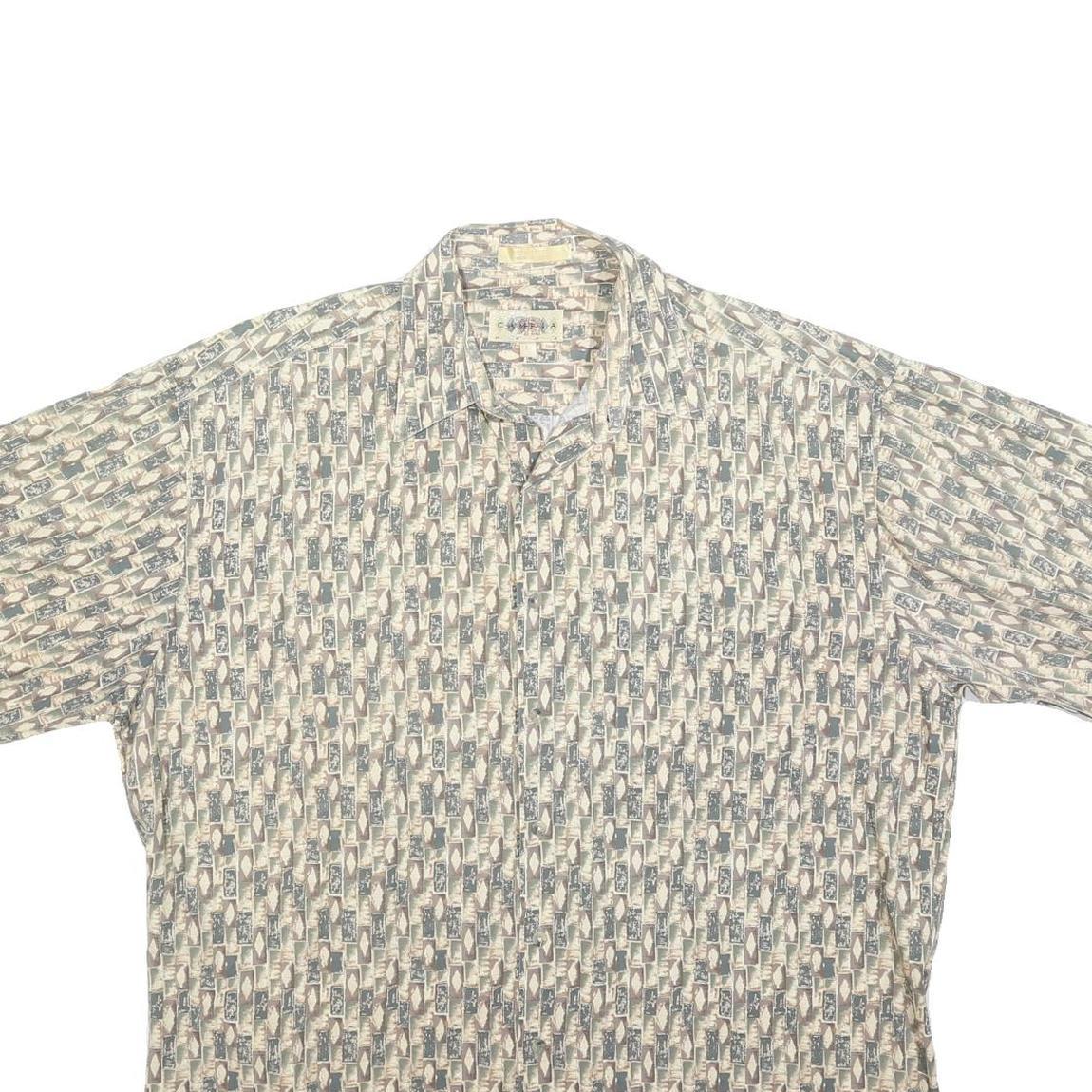 CAMPIA Mens Beige & Grey Abstract Print Shirt L Cotton Blend Summer Casual