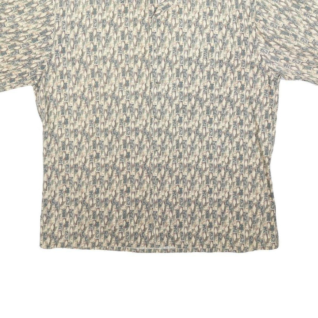CAMPIA Mens Beige & Grey Abstract Print Shirt L Cotton Blend Summer Casual