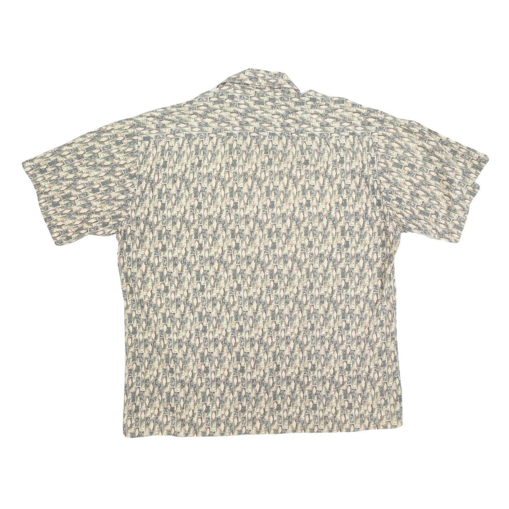 CAMPIA Mens Beige & Grey Abstract Print Shirt L Cotton Blend Summer Casual