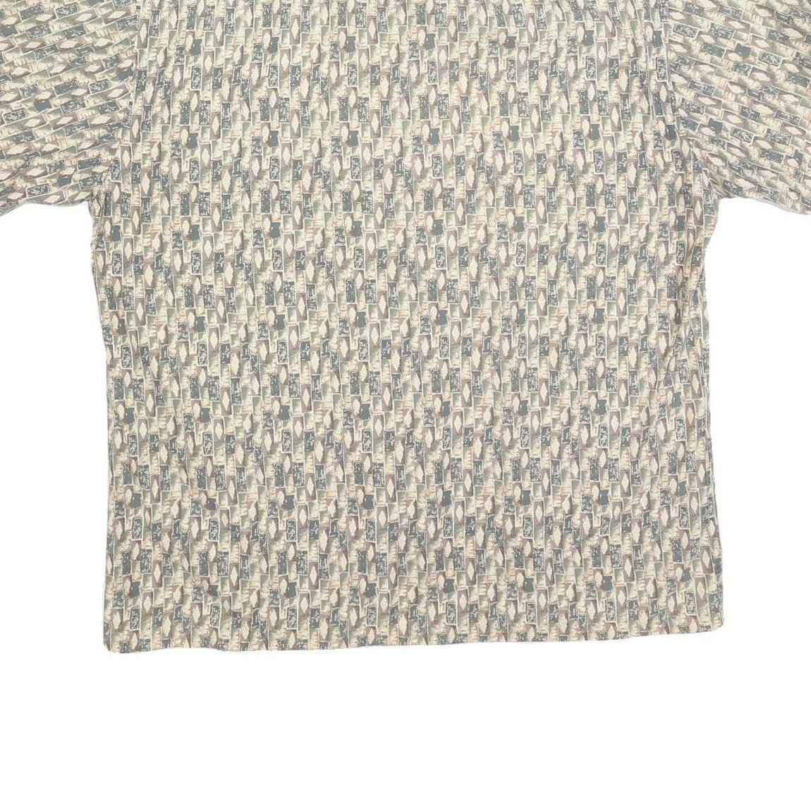CAMPIA Mens Beige & Grey Abstract Print Shirt L Cotton Blend Summer Casual