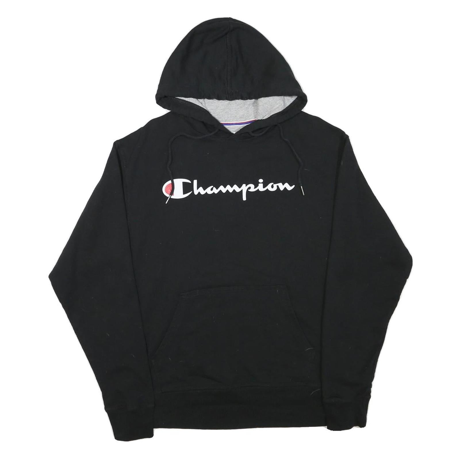 CHAMPION Mens Black Pullover Hoodie M Cotton Blend Classic Logo Hooded