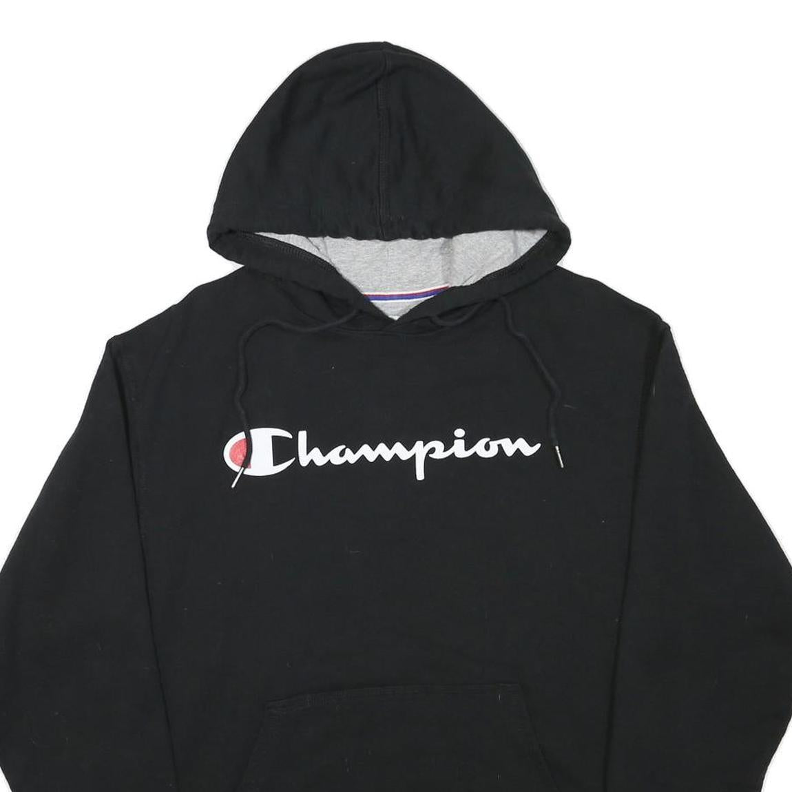 CHAMPION Mens Black Pullover Hoodie M Cotton Blend Classic Logo Hooded