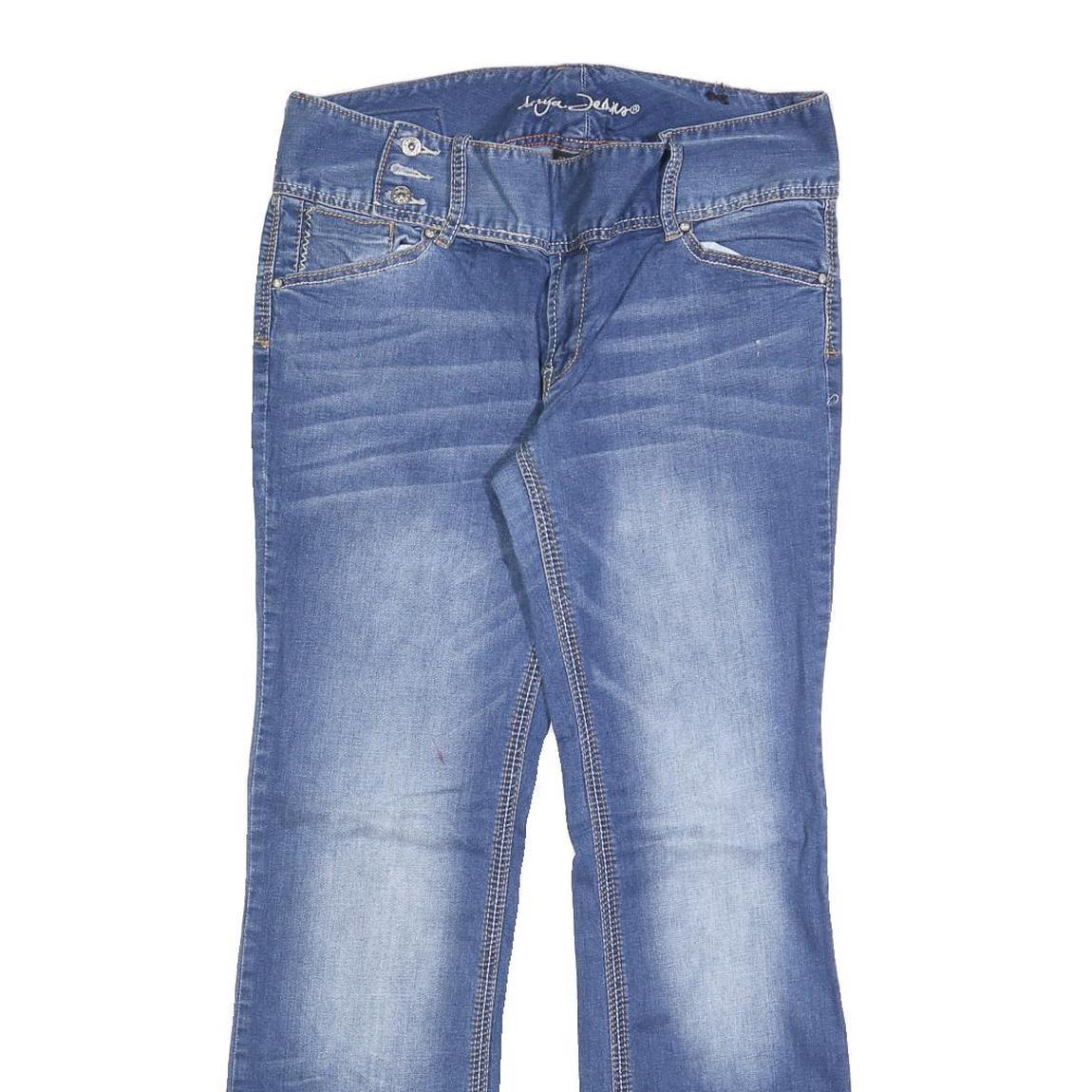 ARYIA Womens Blue Regular Bootcut Denim Light W32 L30 Detailed Stitching Zip