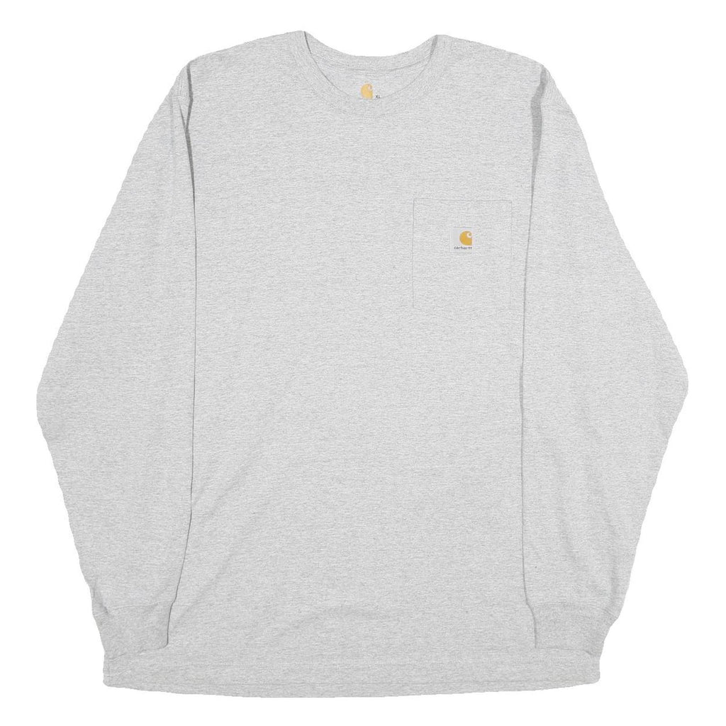 CARHARTT Mens Grey Long Sleeve Crew Neck T-Shirt XL Pocket Cotton Workwear