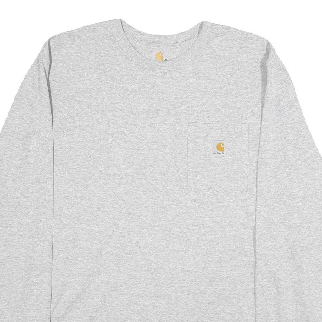 CARHARTT Mens Grey Long Sleeve Crew Neck T-Shirt XL Pocket Cotton Workwear