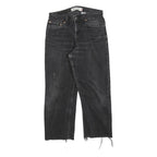 LEVI'S 505 Mens Jeans Black Regular Straight Denim Raw W33 L26 Distressed Hem