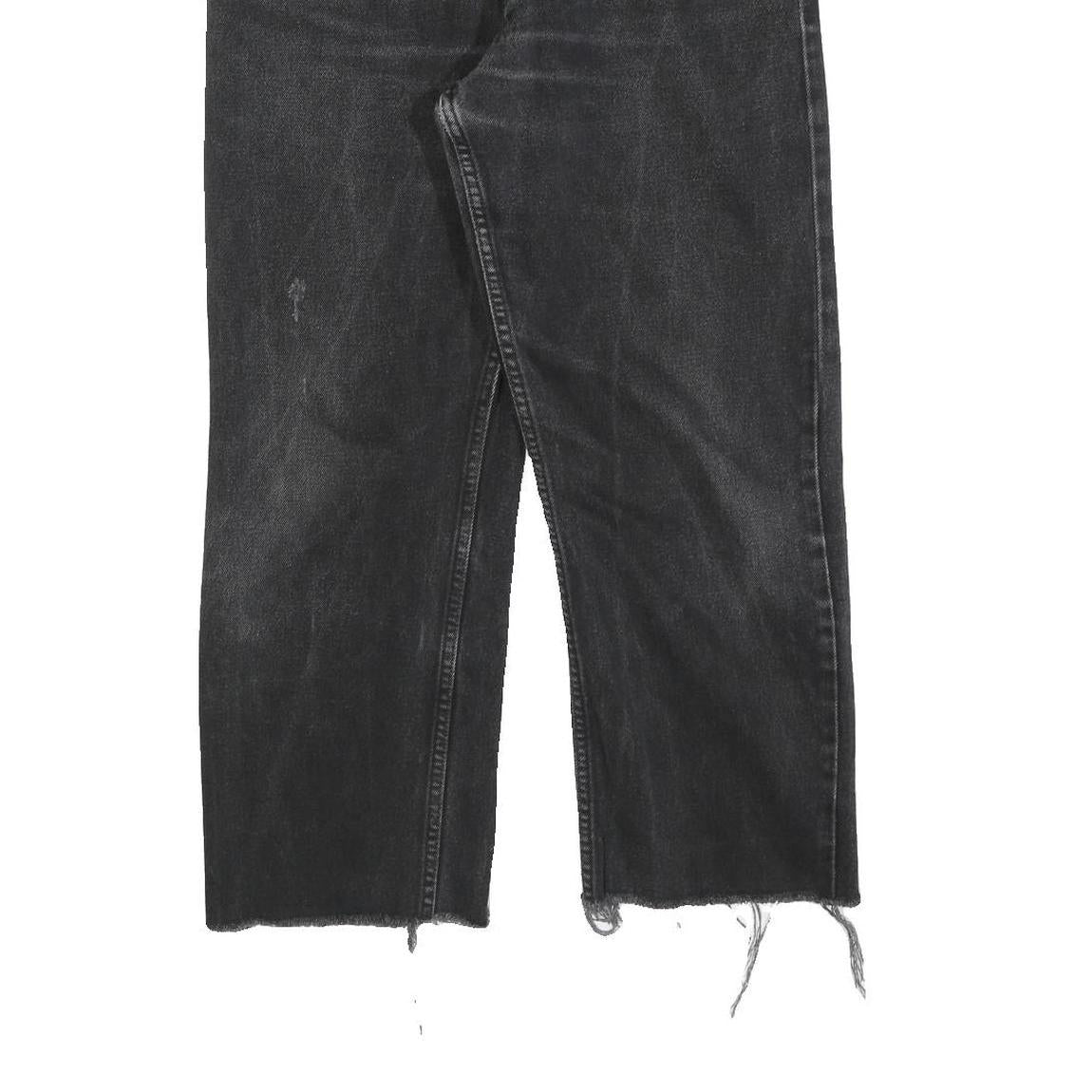 LEVI'S 505 Mens Jeans Black Regular Straight Denim Raw W33 L26 Distressed Hem