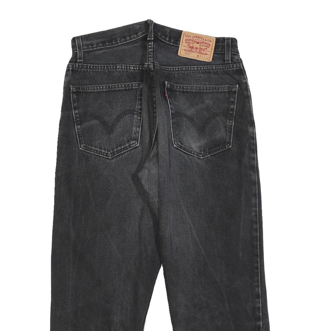 LEVI'S 505 Mens Jeans Black Regular Straight Denim Raw W33 L26 Distressed Hem