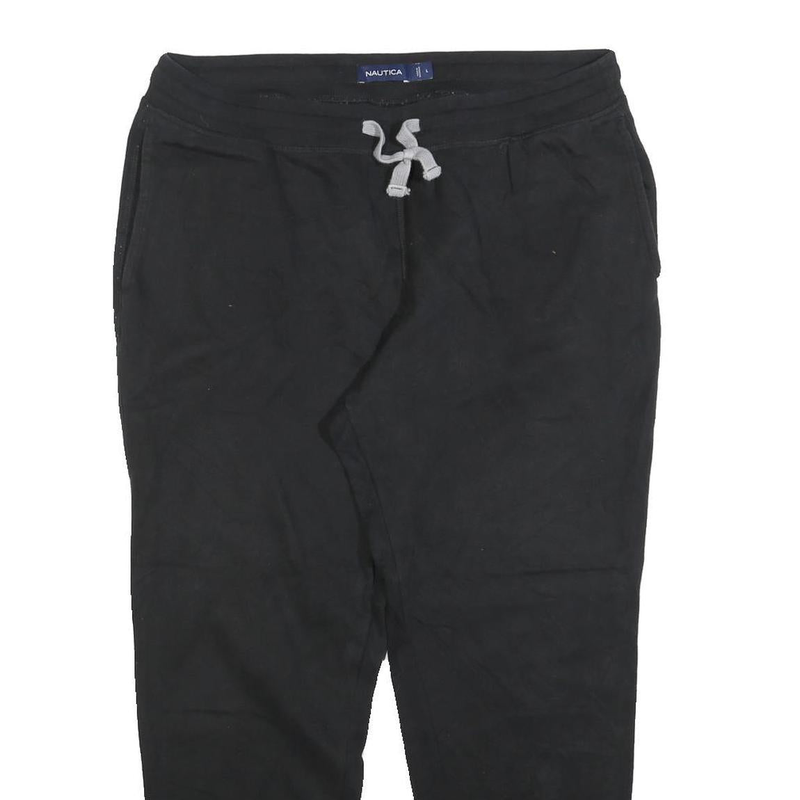 NAUTICA Mens Joggers Black L W34 L27 Cotton Blend Relaxed Tapered Drawstring