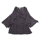 LIGNE MATERNITE Womens Blouse Top Black Long Sleeve Crazy Pattern XXS