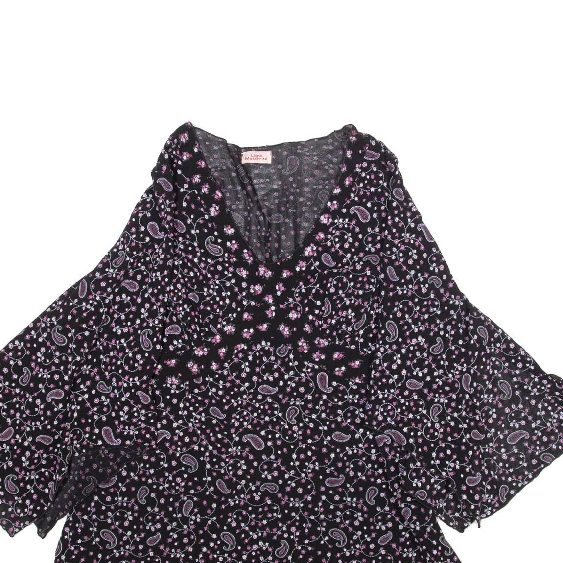 LIGNE MATERNITE Womens Blouse Top Black Long Sleeve Crazy Pattern XXS