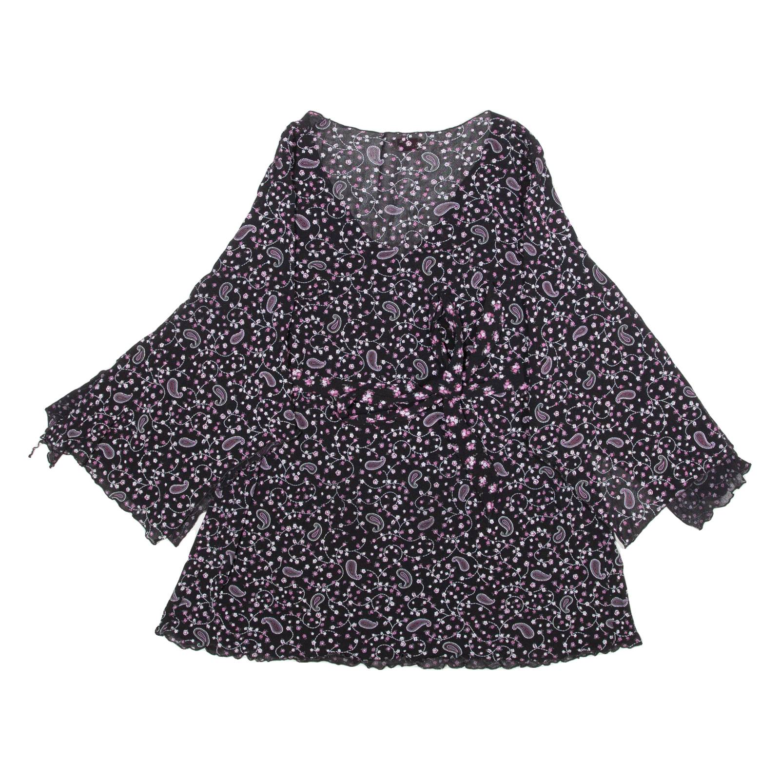 LIGNE MATERNITE Womens Blouse Top Black Long Sleeve Crazy Pattern XXS