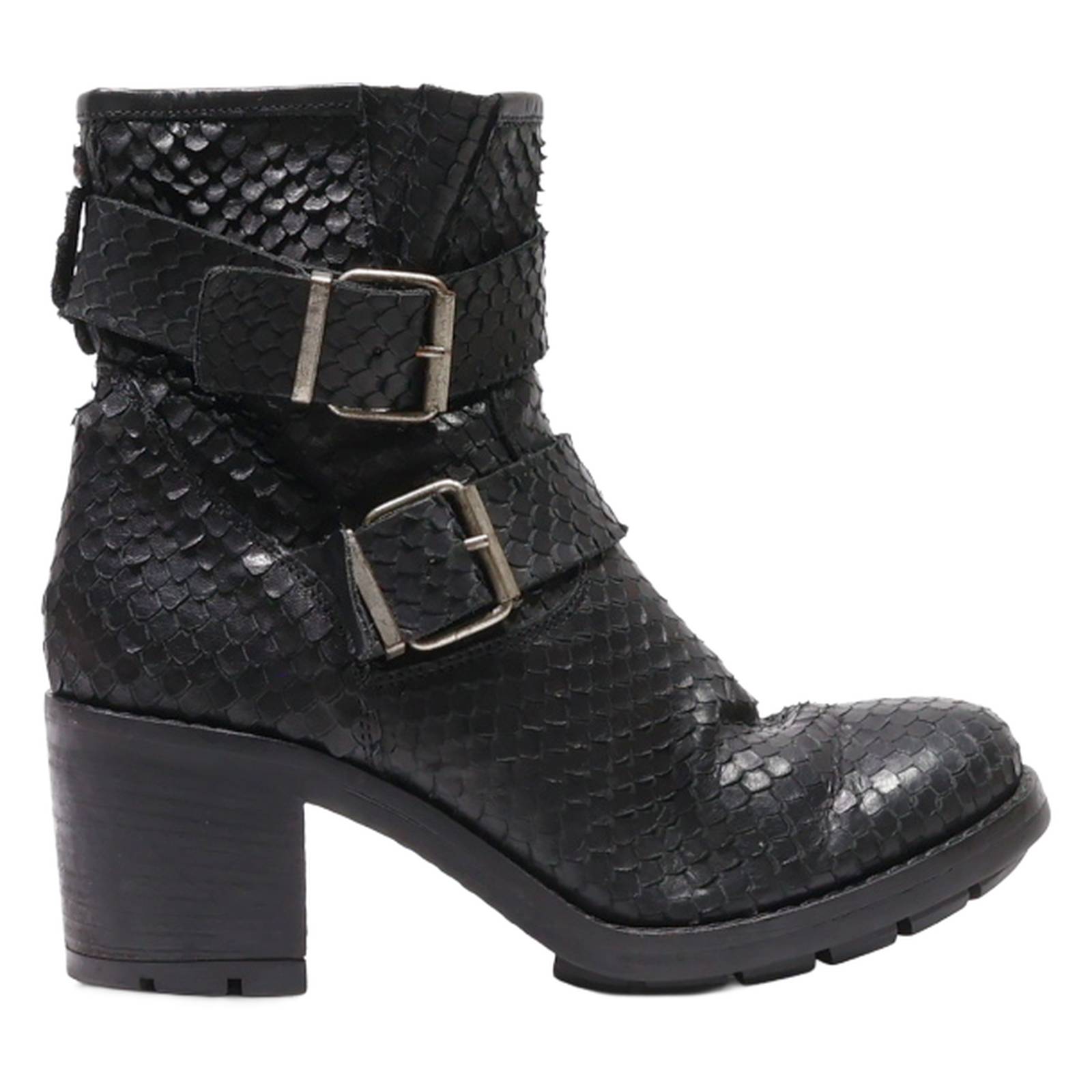 FAOMAMA Ankle Boots Black Leather Womens UK 5
