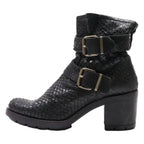 FAOMAMA Ankle Boots Black Leather Womens UK 5