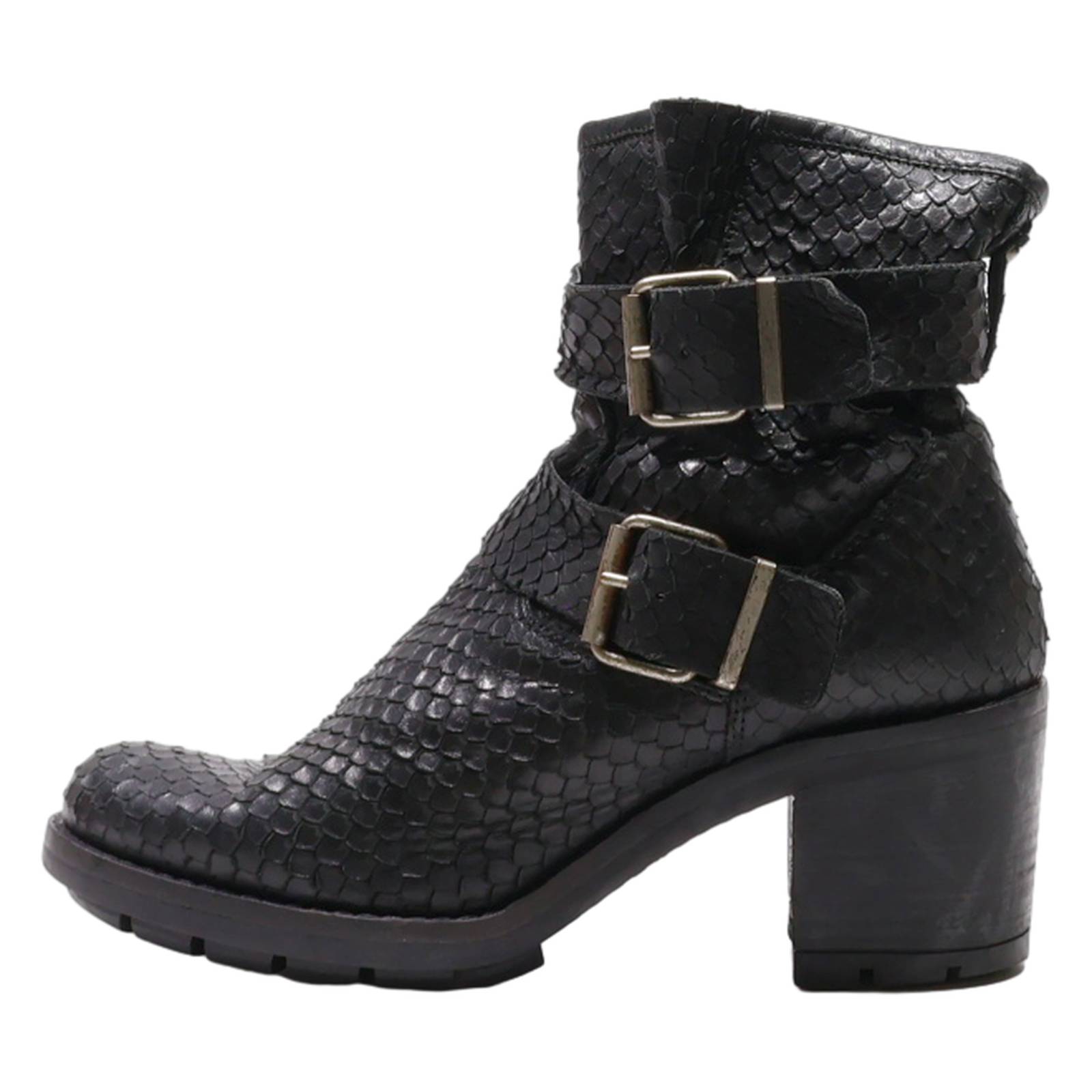 FAOMAMA Ankle Boots Black Leather Womens UK 5