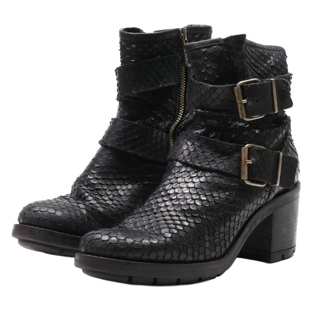 FAOMAMA Ankle Boots Black Leather Womens UK 5