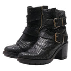 FAOMAMA Ankle Boots Black Leather Womens UK 5