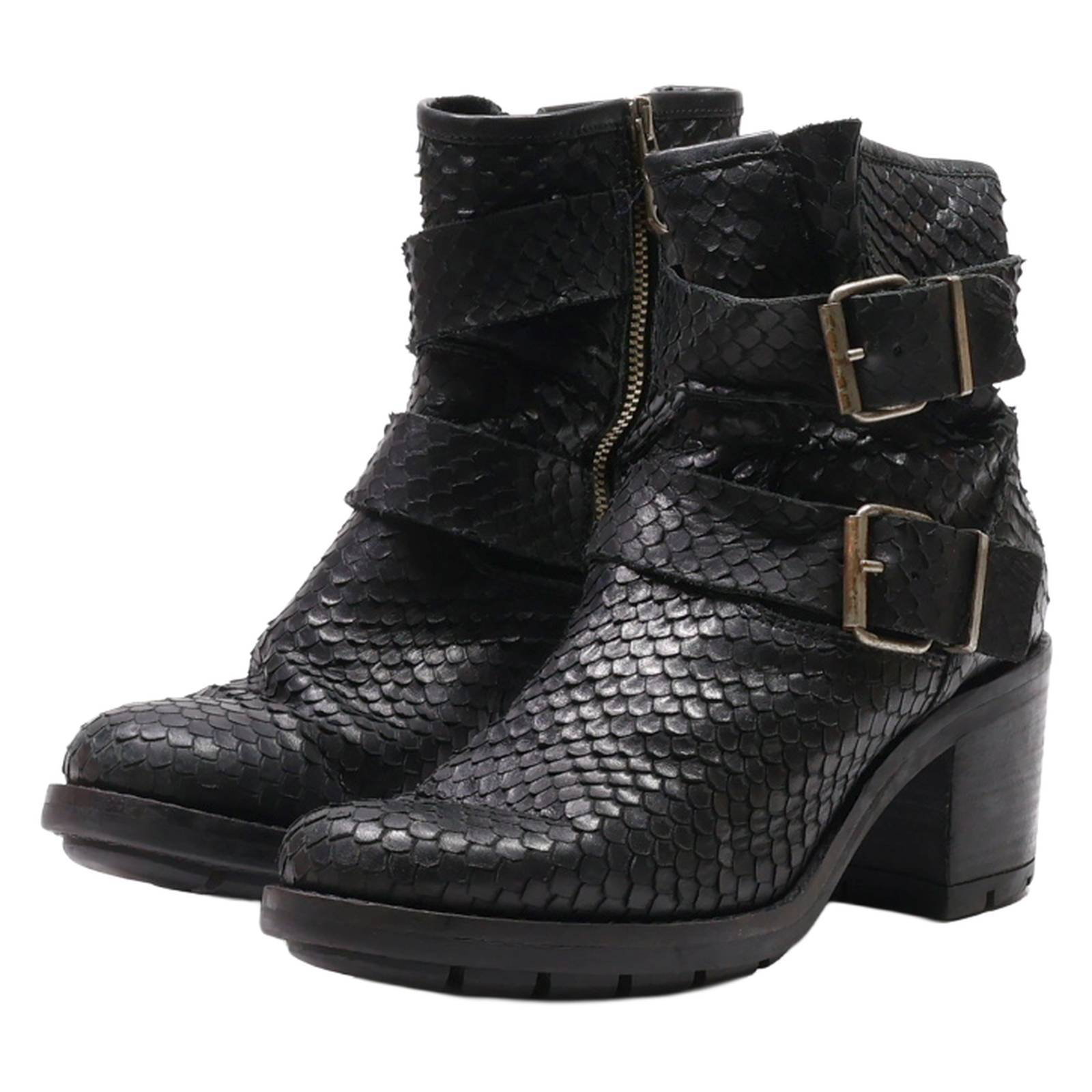 FAOMAMA Ankle Boots Black Leather Womens UK 5